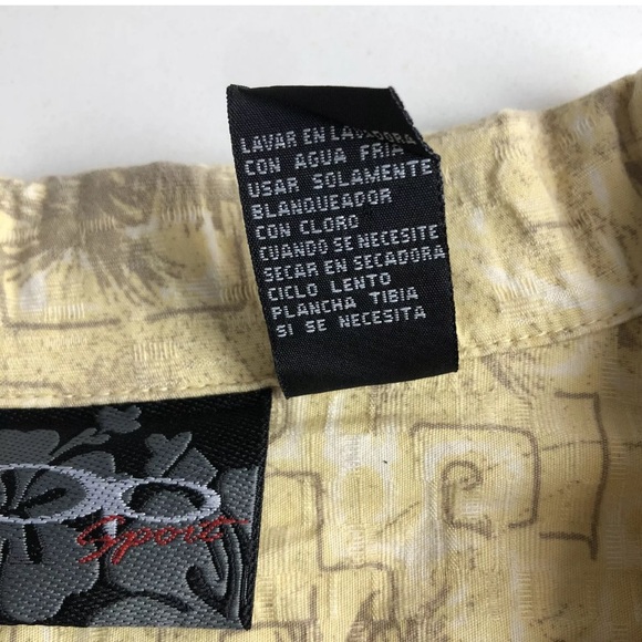 Shirt Hawaiian OP SPORT Geometric Palm Trees Muted Colors Tan Yellow Size XL - Picture 9 of 10